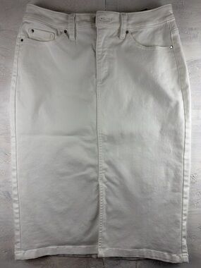 Jones New York White Denim Midi Skirt Stretch Size 4 Classic